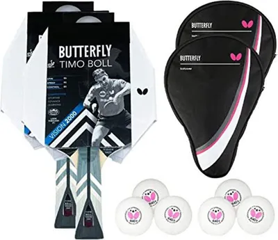Produktbild von Butterfly 2x Timo Boll Vision 2000 Tischtennisschläger + 2x Tischtennishülle Drive Case + 6x 40+ 3*** Tischtennisbälle