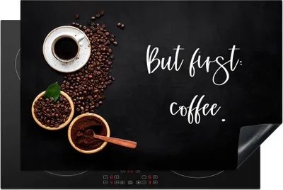 Produktbild von KitchenYeah© Herdabdeckplatte Zitate - Kaffee - Sprichwörter - Aber erst der Kaffee , 81x52cm, Küche Deko, Glaskeramikkochfeld Herdabdeckung, Abdeckplatte fùr Kochfeld