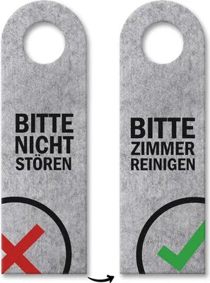 Produktbild von Bitte nicht stören oder Zimmer reinigen Türhänger mit Symbolen in Grau Hotel