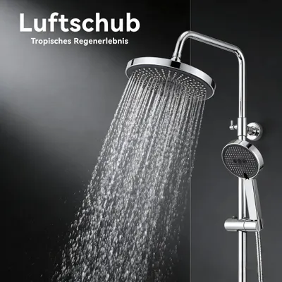 Produktbild von Thermostatische Duschsäule Duschsystem 38°C mit rundem Duschkopf aus ABS Regendusche Höhenverstellbar Höhe Farbe Silber