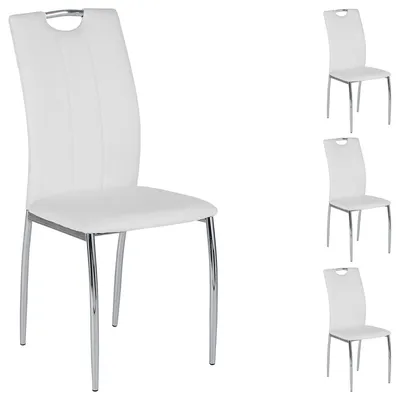 Produktbild von 4er SET Esszimmerstuhl Essgruppe APOLLO, Set mit 4 Stühlen in chrom, Kunstleder in weiß