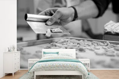 Produktbild von MuchoWow® Fototapete für Wohnzimmer oder Schlafzimmer Wandtapete Vinyl Motivtapete Nahaufnahme hausgemachte Nudeln - schwarz und weiß - 390x260 cm - Papiertapete
