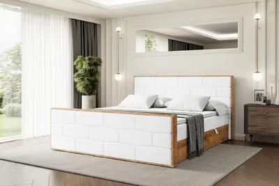 Produktbild von ALTDECOR Boxspringbett mit Matratze und Lattenrost, Topper, Fußteil,Polsterbett mit Bettkasten, Bett mit Stauraum H4-Matratze, Doppelbett, Boxbett  - LOLLI8-Z - 200x200 - Weiß Kunstleder