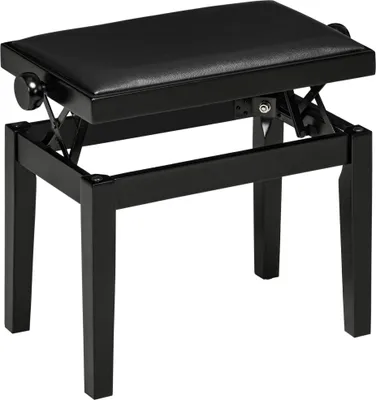 Immagine prodotto di Sgabello per pianoforte: panca regolabile in altezza con cuscino in pelle, ecopelle, legno di gomma, nero, 63 x 33 x 45-56 cm, ideale per pianisti,