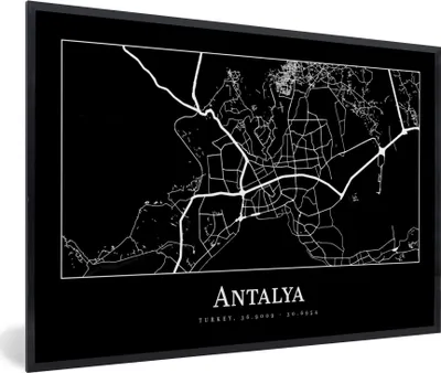 Produktbild von MuchoWow® Gerahmtes Poster Karte - Antalya - Stadtplan 90x60 cm - Poster mit Schwarzem Bilderrahmen Wandposter Rahmen Foto Bilder - Fotorahmen - Foto-Plakat