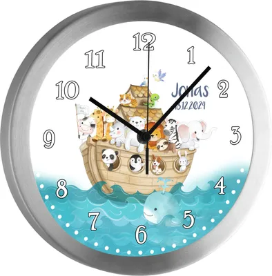 Produktbild von Kinderzimmer Funkwanduhr, Funkuhr Wanduhr Kinder, Arche Noah 25 cm