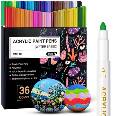 Produktbild von Acrylstifte Set 36 Farben für Holz, Glas, Papier, Stoff, Keramik, Steine bemalen