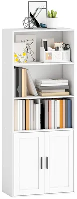 Produktbild von Bš¹cherregal mit offenen Regalb?den und zweitš¹rigem Schrank mit verstellbarem Einlegeboden, 60 x 30 x 145,5 cm, wei?