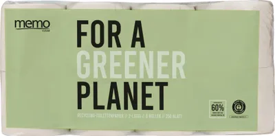 Produktbild von memo Toilettenpapier Recycling Tissue H1077 2lg. 250Bl. 8Rl.