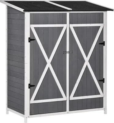Produktbild von Geräteschuppen Gartenschrank 2 Türen Asphaltdach Tannenholz Grau+Weiß 139X75X160Cm