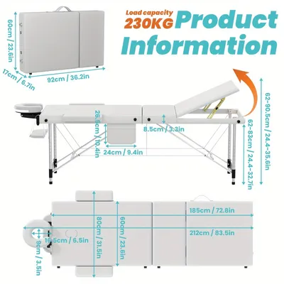 Image de Table de massage en aluminium - Lit de massage - Table de massage pliable - Table de thérapie - Table de traitement