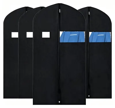 4 Kleidersäcke mit Reißverschluss, atmungsaktiv, 160x60 cm, schwarz