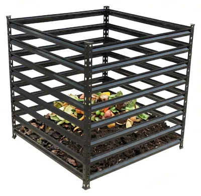 Productafbeelding van Relaxdays Composter, metalen compostbak, geschikt voor de tuin, afmetingen: 90 x 90 x 90 cm, inhoud: 729 liter, bladerencomposteerder, verstevigingen, staal, zwart