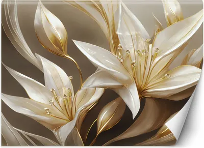 Produktbild von Vlies fototapete Bild Lilien in Gold 250x175 cm Feeby Gold inkl. Kleber einfache Montage