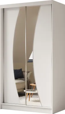 Produktbild von AGMAT Schwebetürenschrank Bergen, Kleiderschrank mit 2 Türen und Spiegel, Moderne Garderobe in Farbe: Weiß / Weiß, Schrank in Größe: 120 x 216 x 61 cm
