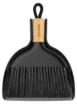 Mini Handfeger & Kehrschaufel Set, Bambusstiel, Schwarz