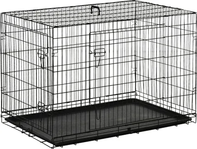 Produktbild von PawHut faltbarer Hundekäfig, Hundetransportbox mit 2 Türen, abnehmbarem Tablett und Tragegriff, 106 x 68 x 76 cm, Schwarz