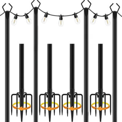 4 Gartenlichtpfosten aus Metall, verstellbar bis 3 m, für Lichterketten