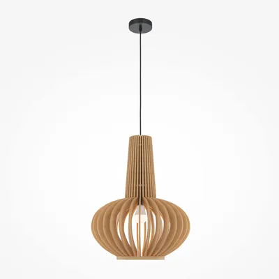 Produktbild von Hängelampe Metall Holz D: 35 cm rund H: max. 340,5 cm Schwarz Beige E27 Skandinavisch