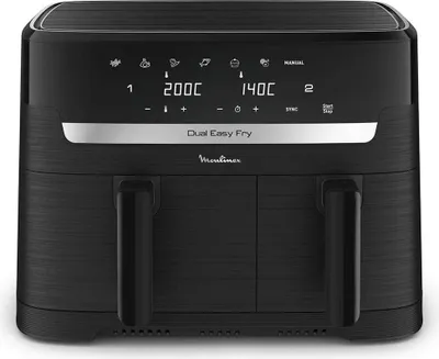 Moulinex Dual Easy Fry EZ901H20, Heißluftfritteuse, 8,3 l, 1,7 kg, ActiFry, Doppel, Anthrazit, Grau