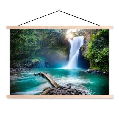 Produktbild von MuchoWow® Textilposter Wasserfall - Steine - Landschaft - Pflanzen - Wasser 60x40 cm mit holzfarbenen Rahmen - Bilder