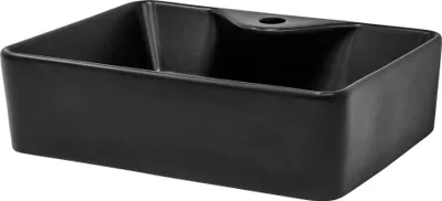 Zdjęcie produktu dla Umywalka LuxeBath Kwadratowa umywalka nablatowa, 49x36,5x14 cm, czarna, wykonana z ceramiki, z zestawem odpływowym bez przelewu