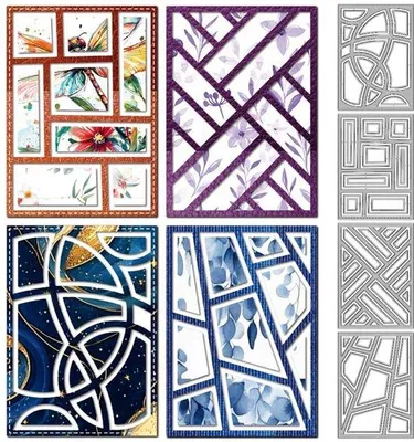 Image de Pochoirs en papier pour scrapbooking créatif - 4 pièces, dimensions 102x142 mm - Motifs géométriques - Pochoir de découpe