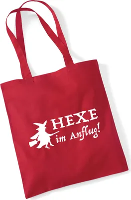 Produktbild von Huuraa Jutebeutel Hexe im Anflug 10 Liter Classic Red Baumwolle Tasche Geschenkidee