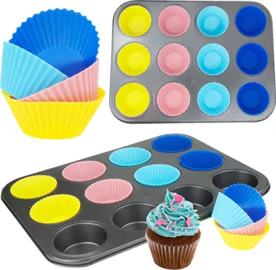 Zdjęcie produktu dla TG56237 BLACHA na MUFFINKI + 12 SILIKONOWYCH FOREMEK do BABECZEK FORMA NA CIASTKA