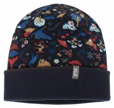 Produktbild von Jack Kinder Wolfskin Print Hat Beanie ütze Druck Strick Blau 1908311-7908 Größe M