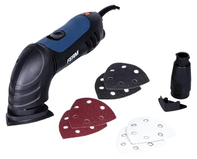 Productafbeelding van FERM schijfslijpmachine 280W - Met 6-delige schuurpapier set (P80) en stofafzuiging