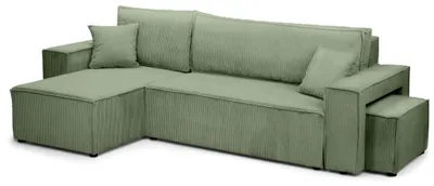 Imagen del producto de Sofá cama rinconera con arcón y puf Klara Verde grisáceo