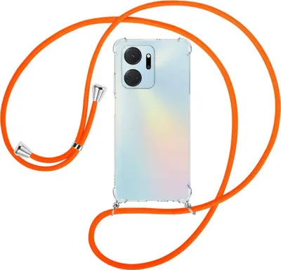 Produktbild von Handykette Backcover-Schutzhülle mit Band (Metall silberfarben) für Honor X7a (6.75'') - neonorange