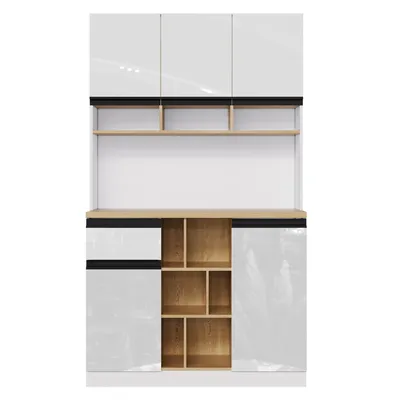 Produktbild von Küche Küchenschrank Hochschrank mit Hochglanztüren, Aufbewahrungsschrank mit verstellbaren Ablagen, Küchenbuffet Sideboard weiß