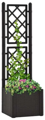 Produktbild von Rankgitter mit Pflanzkasten und Blumenkübel Gartenspalier Rankhilfe für Kletterpflanzen aus wetterfestem Kunststoff im Rattan-Design Anthrazit 100 x 43 x 142 cm