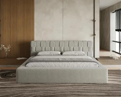 Produktbild von Chilly Möbel Design Bett Cube - Geometrisches Polsterbett mit Stauraum, Lattenrost und stabilem Metallrahmen 140x200 cm / Bouclé / Grau