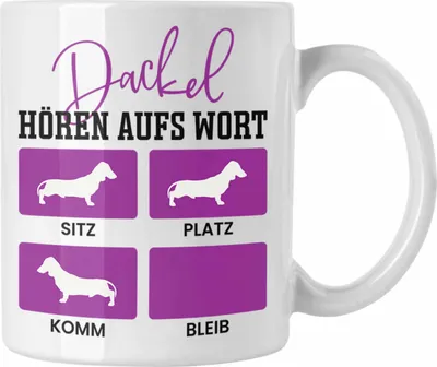 Produktbild von Trendation - Dackel Tasse Geschenke Dachshund Rauhaardackel Lustig Dackel Hören Aufs Wort (Weiß)