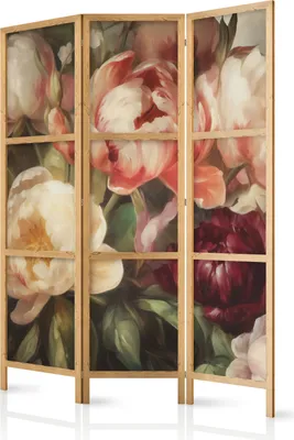 Produktbild von 3-teiliger Einseitiger Vlies Japanischer Paravent - Blooming Peonies - Charismatic Flowers Bathed in Sunlight 135x172 cm Blumen b-H-10022-bh-a