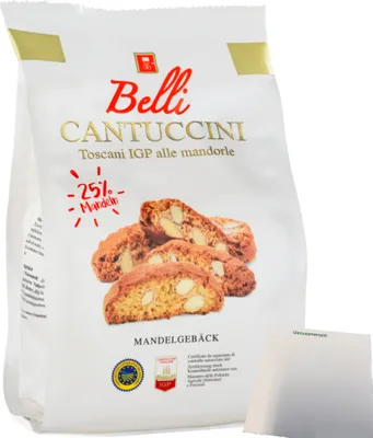 Produktbild von Belli Cantuccini Gebäck mit 25% Mandeln (250g Beutel) + usy Block