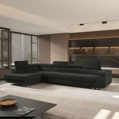 Produktbild von Masseno Ecksofa VICENTE mit Schlaffunktion L-Form, Sofa mit Bettkasten, Wohnzimmersofa, Couch, Soffa, Bettsofa, Couchgarnitur- Schwarz, MONOLITH 95