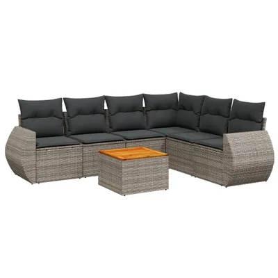 Produktbild von vidaXL 7-tlg. Garten-Sofagarnitur mit Kissen Grau Poly Rattan