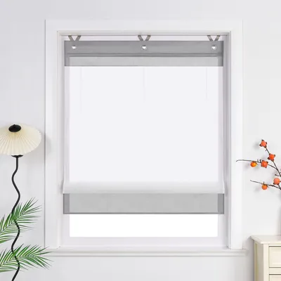 Produktbild von Joyswahl Raffrollo ohne Bohren Küche modern Gardine Ösenrollo mit V Haken Raffgardine Transparent Grau BxH 100x155 cm