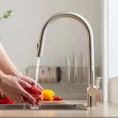 Produktbild von Küchenarmatur mit 2 Strahlen Wasserhahn Küche ausziehbar Spültischarmatur ,Edelstahl Armatur Küche mit Brause Mischbatterie Küche Hochdruck Armatur