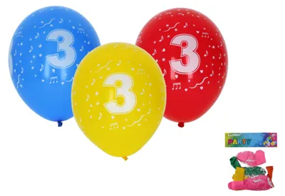 Produktbild von Aufblasbarer Ballon 30 cm – 5er-Set, mit der Zahl 3