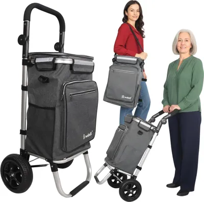 Obrázek produktu pro WOBELL | Nákupní vozík Nákupní taška velká lehká voděodolná Termotaška 45 l – SKLÁDACÍ, GUMOVÁ KOLA 20 CM, REFLEXNÍ, AŽ 50 KG