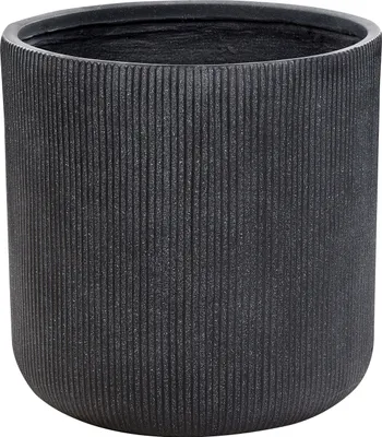 Produktbild von BELIANI Blumentopf Graphitgrau Ton und Glasfaser Rund ⌀ 55 cm mit Loch Ablaufloch Rillen Modern Outdoor Indoor Außen Draußen Innen Ausstattung Deko