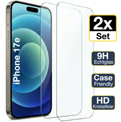 Produktbild von 2x iPhone 17e Panzerglas Panzerfolie Displayschutz Schutzfolie Echt Glas Schutzglasfolie Display Folie 9H