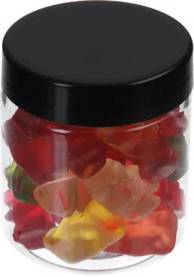 Produktbild von 75 ml PET Tiegel transparent, mit Plastikdeckel schwarz, 50 Stück