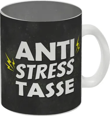 Produktbild von Anti-Stress-Becher Glas Tasse mit angespanntem Motiv