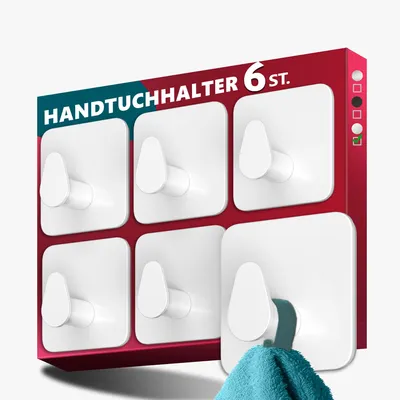 Produktbild von Lindenstein Handtuchhalter ohne Bohren, 6er-Set, selbstklebend, oval, Edelstahl, silber, für Bad und Fliesen